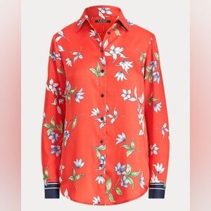 Lauren Ralph Lauren Floral satin long sleeve button down shirt